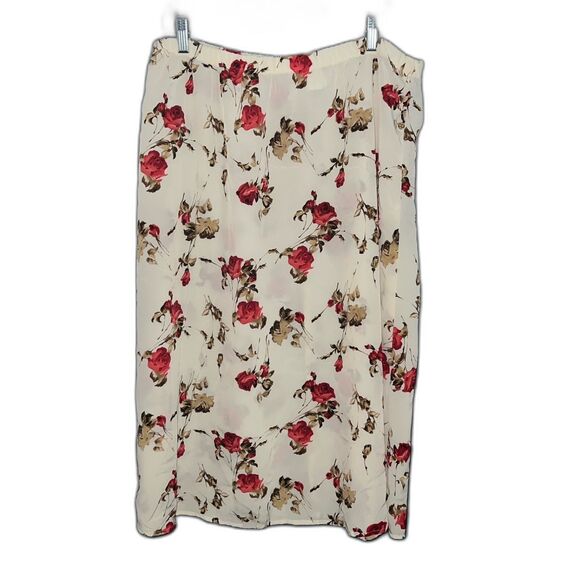 American Vintage Dresses & Skirts - Vintage Cottagecore Cream and Rose Floral Print Semi Sheer Maxi Skirt Size 16 P